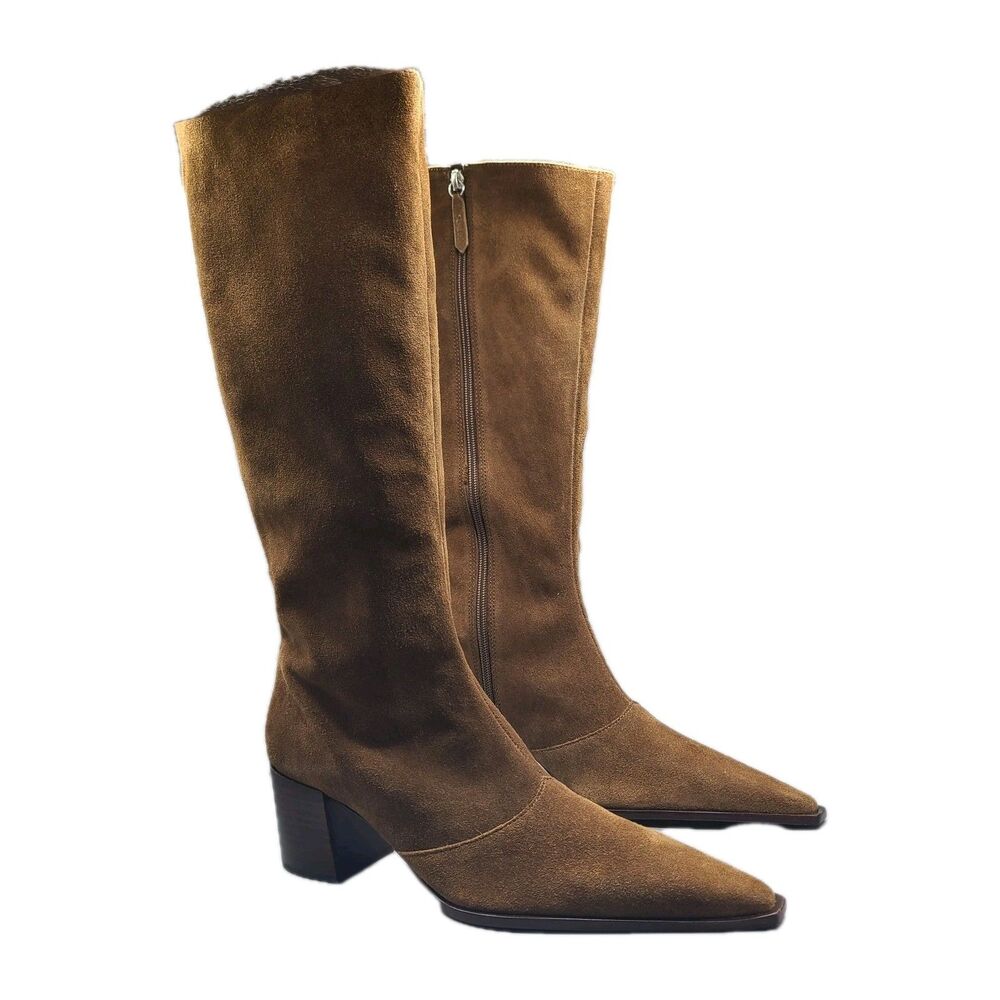 Schutz Womens boots Pecan Brown suede Raffaela heel Mid tall zipper Size 9.5 NEW